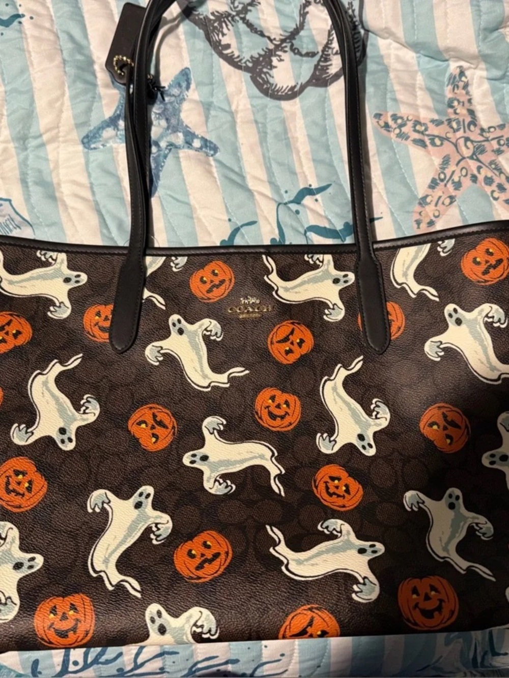 Coach Brown Halloween Ghost & Pumpkin Tote - Picture 1 of 3